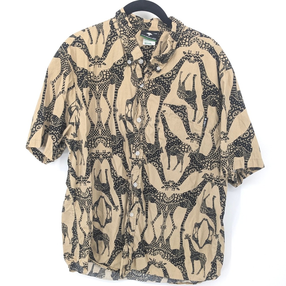 LRG Lifted Research‎ Group Shirt Mens Large Tan Giraffe Short Sleeve Button Up